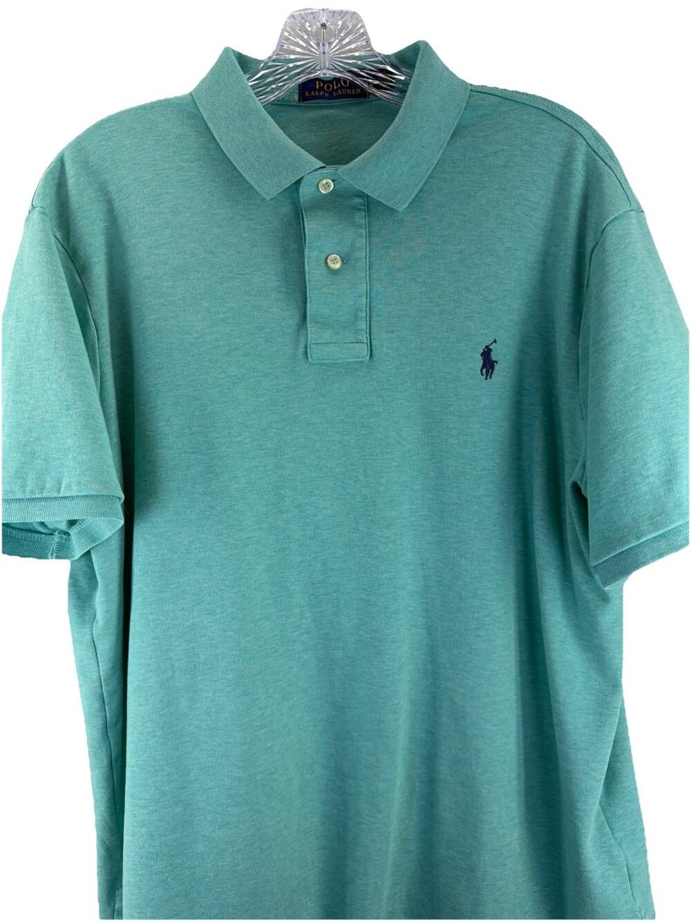 POLO RALPH LAUREN MEN'S POLO SHIRT LARGE HEATHERED AQUA BLUE CLASSIC FIT PONY